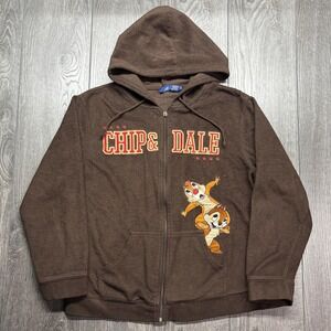 Vintage Disney Chip and Dale Brown Full Zip Fleece Y2k Small